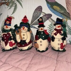 Handmade Stitched Snowmen Family Quilted Unique Patchwork Folk Christmas
